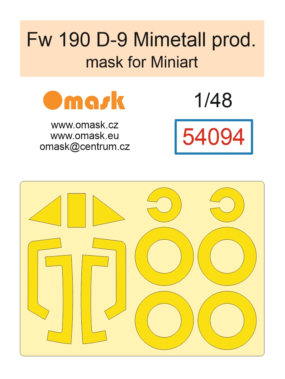 54094 1/48 Fw 190 D-9 Mimetall Production mask (for Miniart)