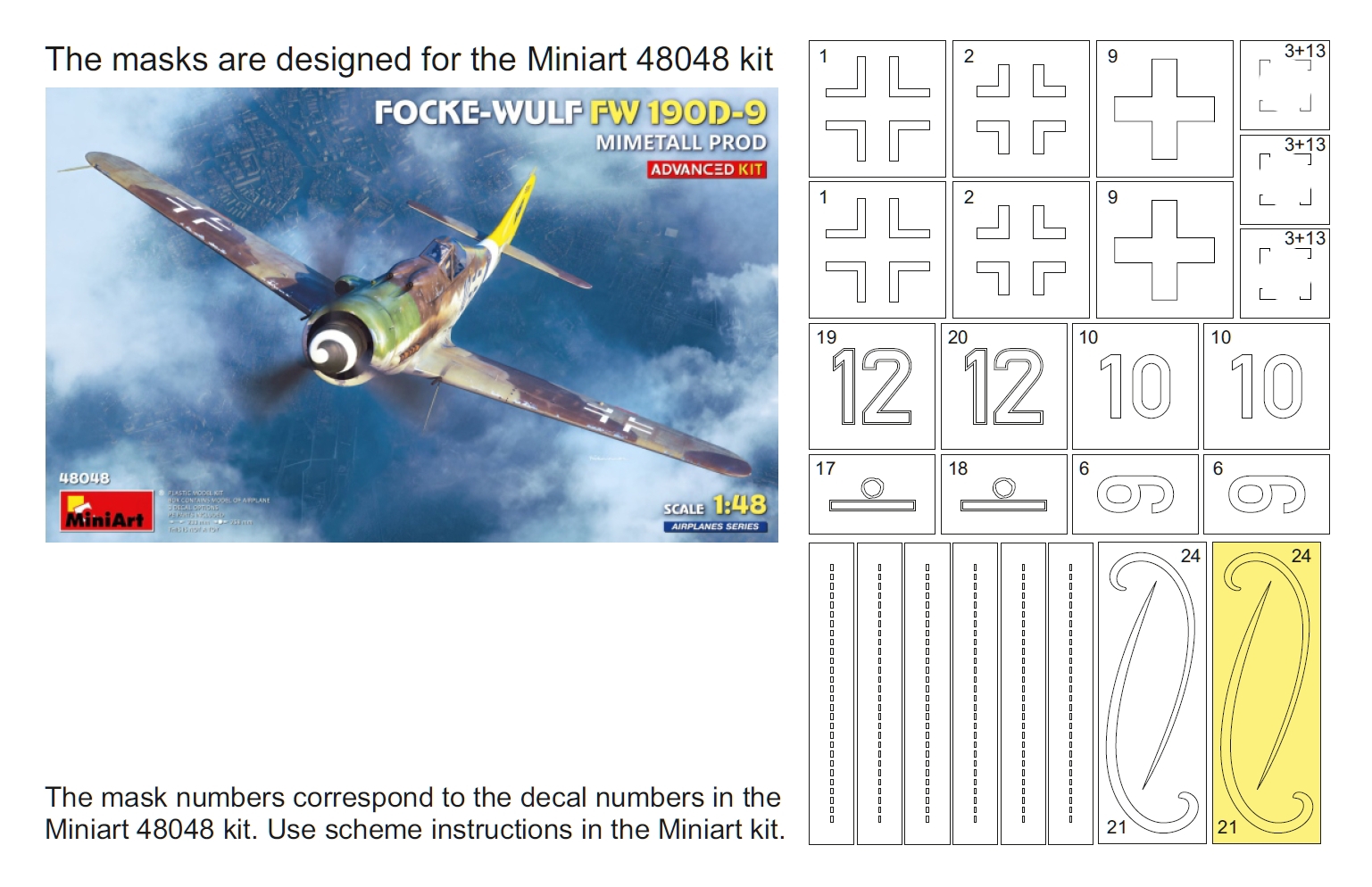 34053 1/48 Fw 190D-9 mask  (for Miniart 48048)