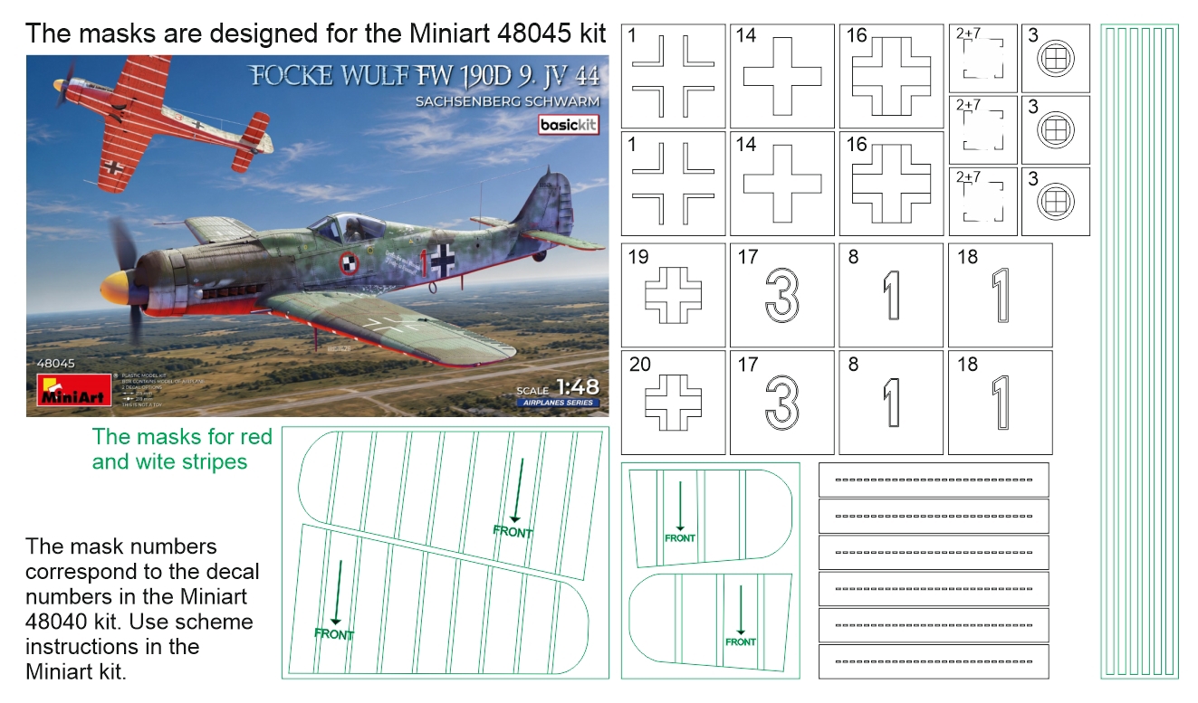 34055 1/48 Fw 190D-9 JV44 mask (for Miniart 48045)