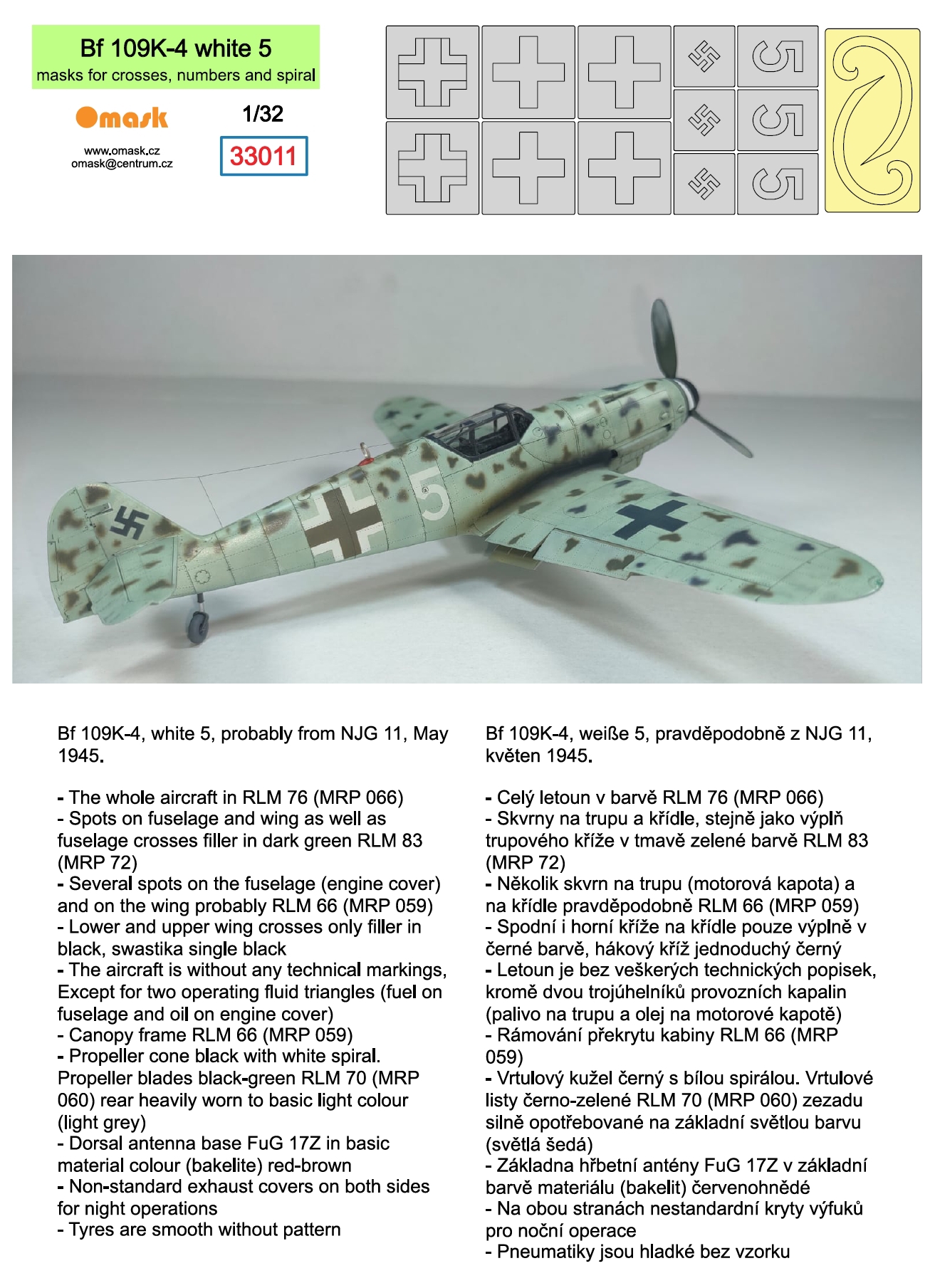 33011 1/32 Bf 109K-4 white 5 (masks for crosses, numbers and spiral)